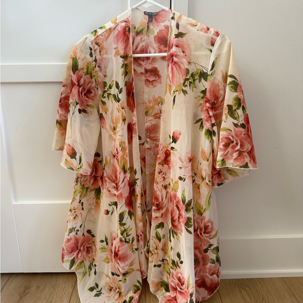 Charlotte Russe Pink and Green Floral Kimono